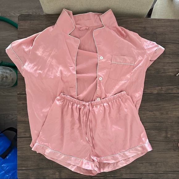 Satin Pajama Set Pink - Picture 1 of 6